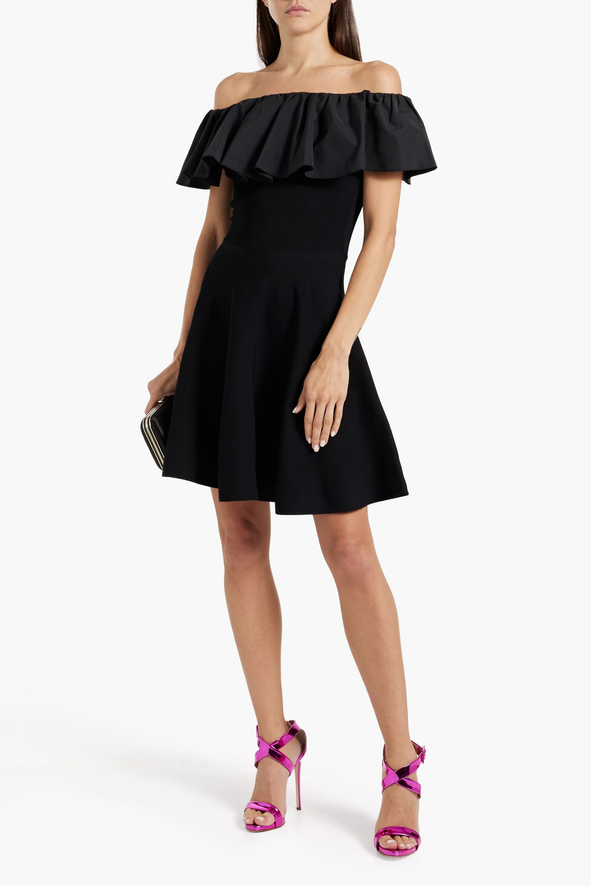 Valentino Garavani Off-the-shoulder layered stretch-knit mini dress