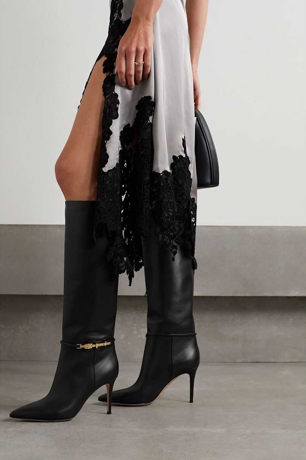 GIANVITO ROSSI Glove 85 レザー ニーハイブーツ