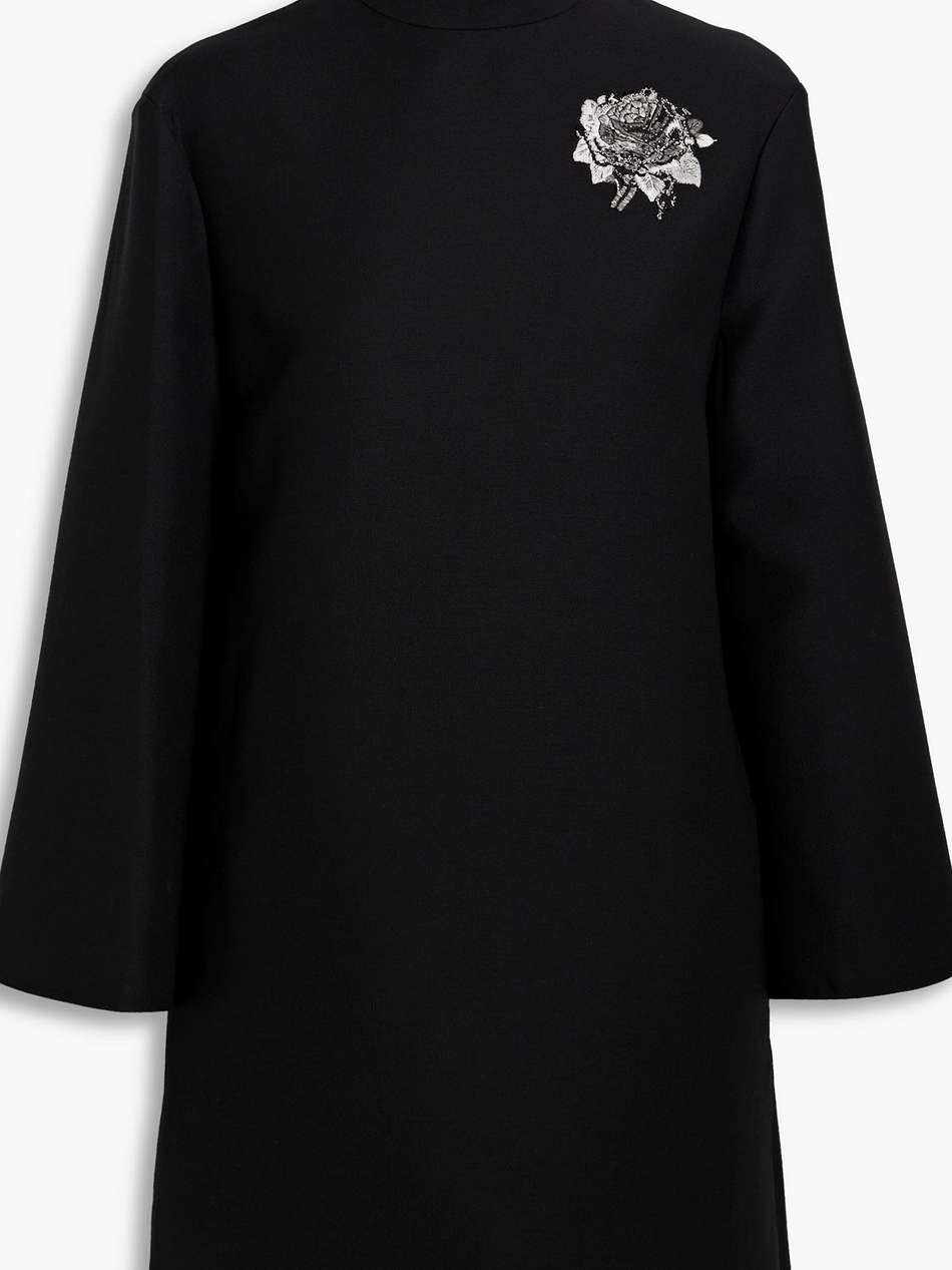 embroidered wool and silk-blend turtleneck mini dress