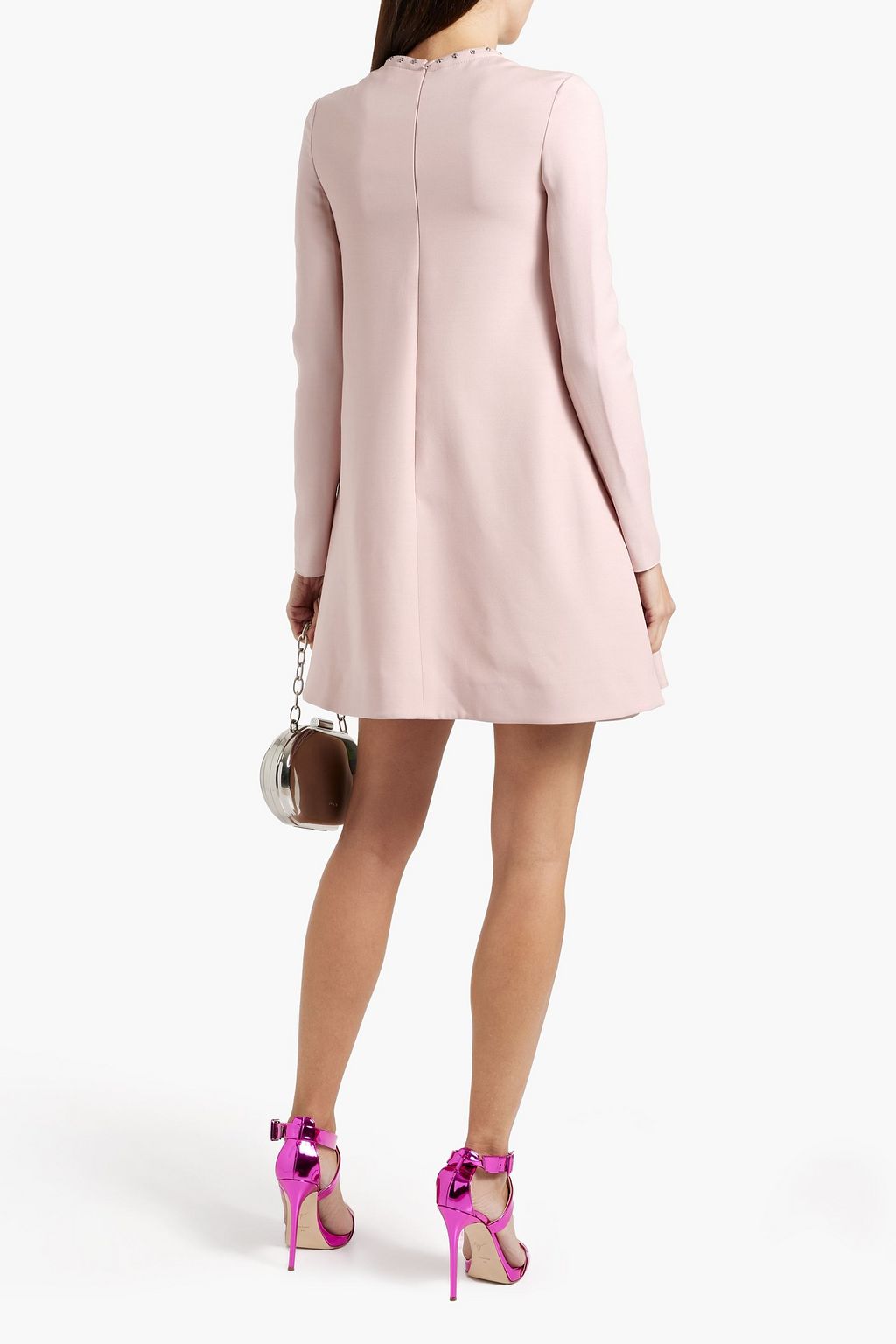 VALENTINO GARAVANI Crystal-embellished wool and silk-blend crepe mini dress