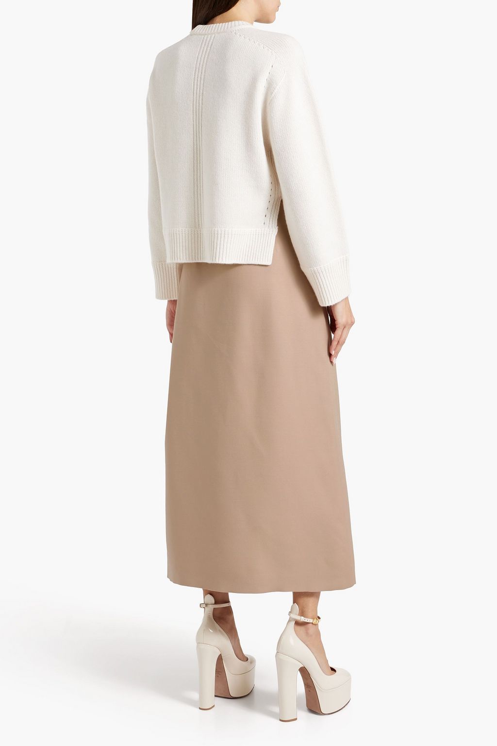 VALENTINO GARAVANI Tie-detailed wool and silk-blend crepe midi skirt
