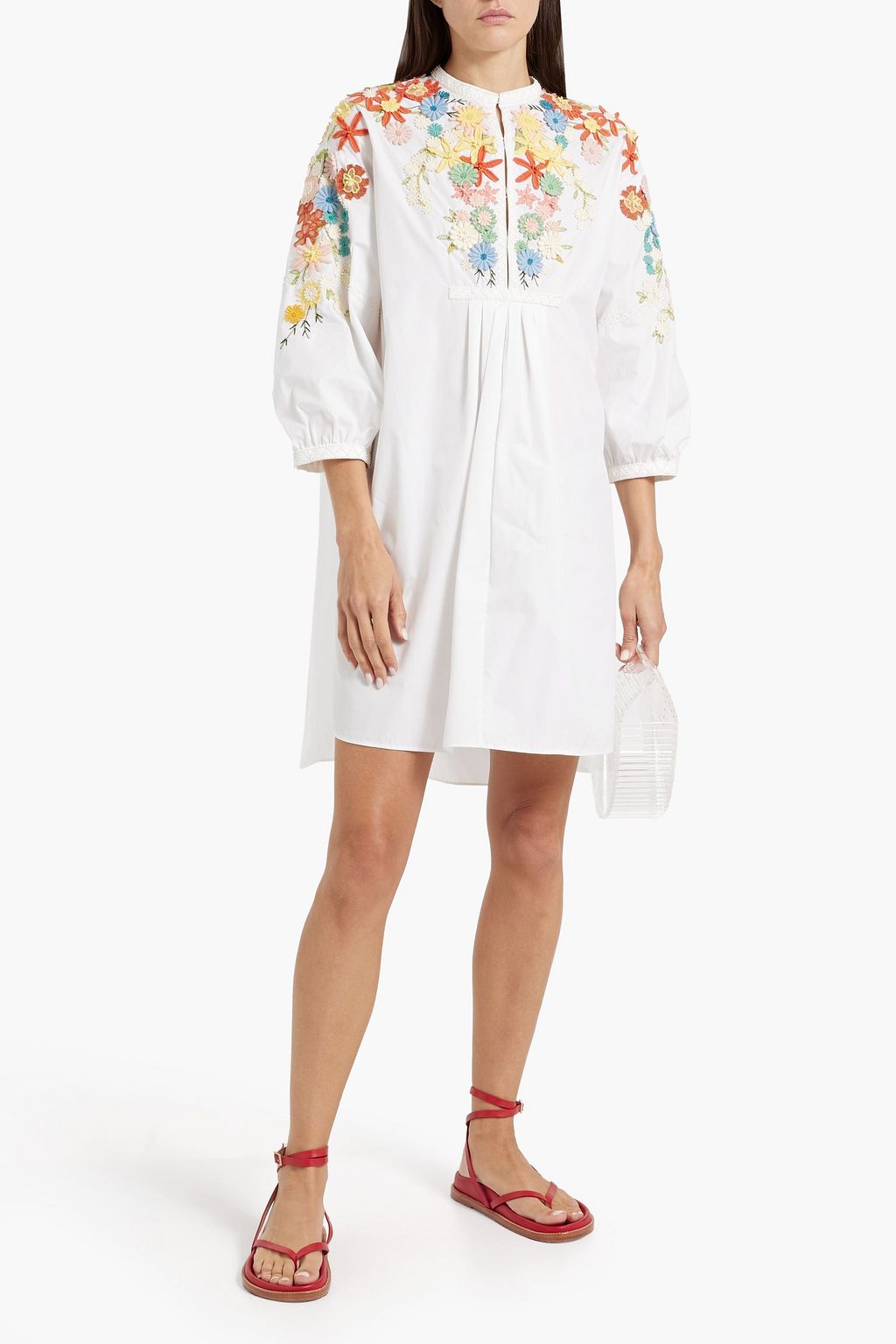 VALENTINO GARAVANI Embellished cotton-blend poplin mini dress