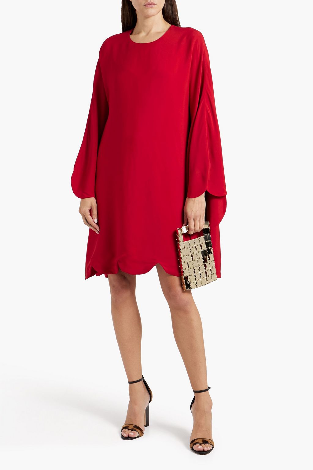 Scalloped crepe dress red One Size