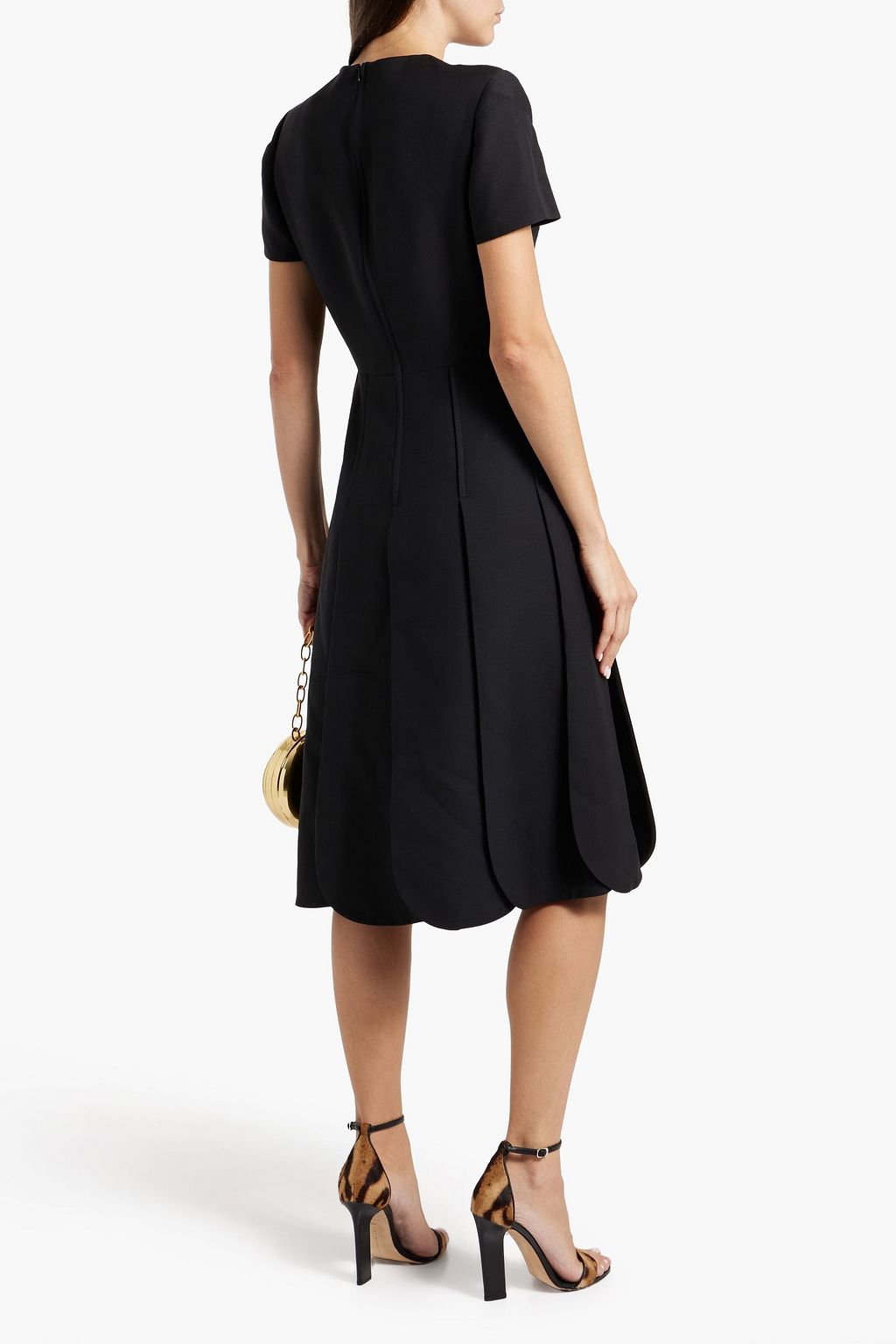 VALENTINO GARAVANI Pleated wool and silk-blend grain de poudre midi dress