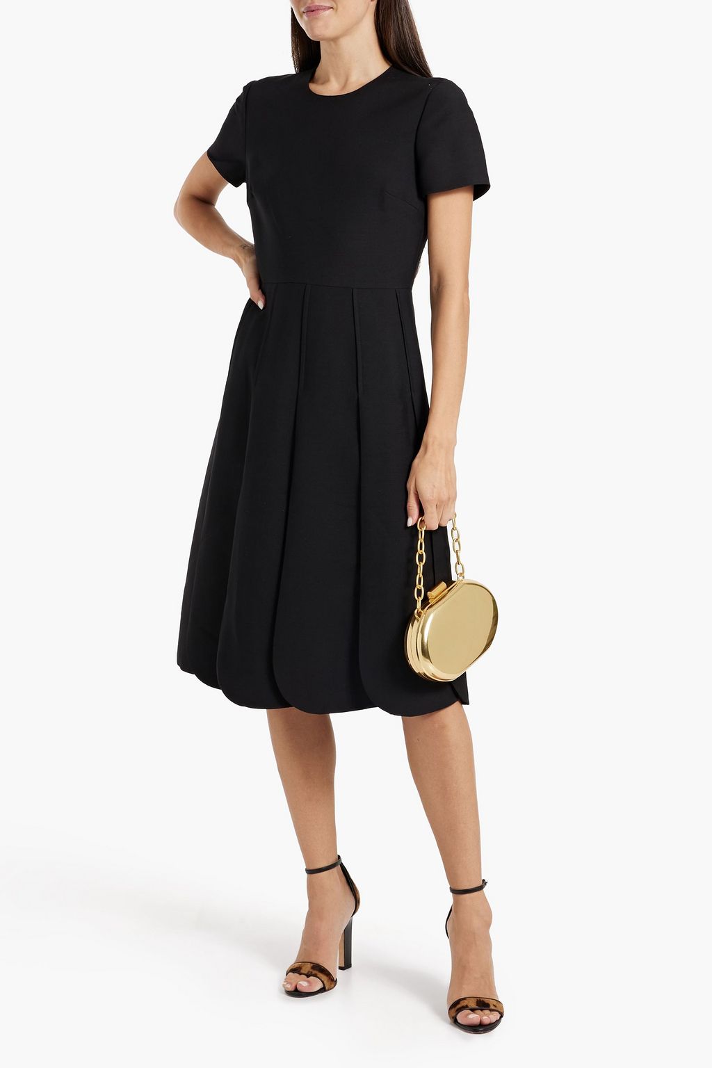 VALENTINO GARAVANI Pleated wool and silk-blend grain de poudre midi dress