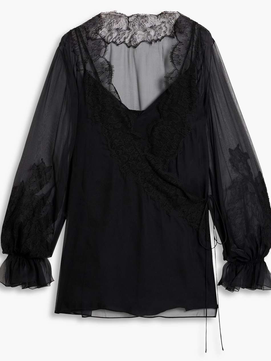 lace-trimmed silk-chiffon blouse