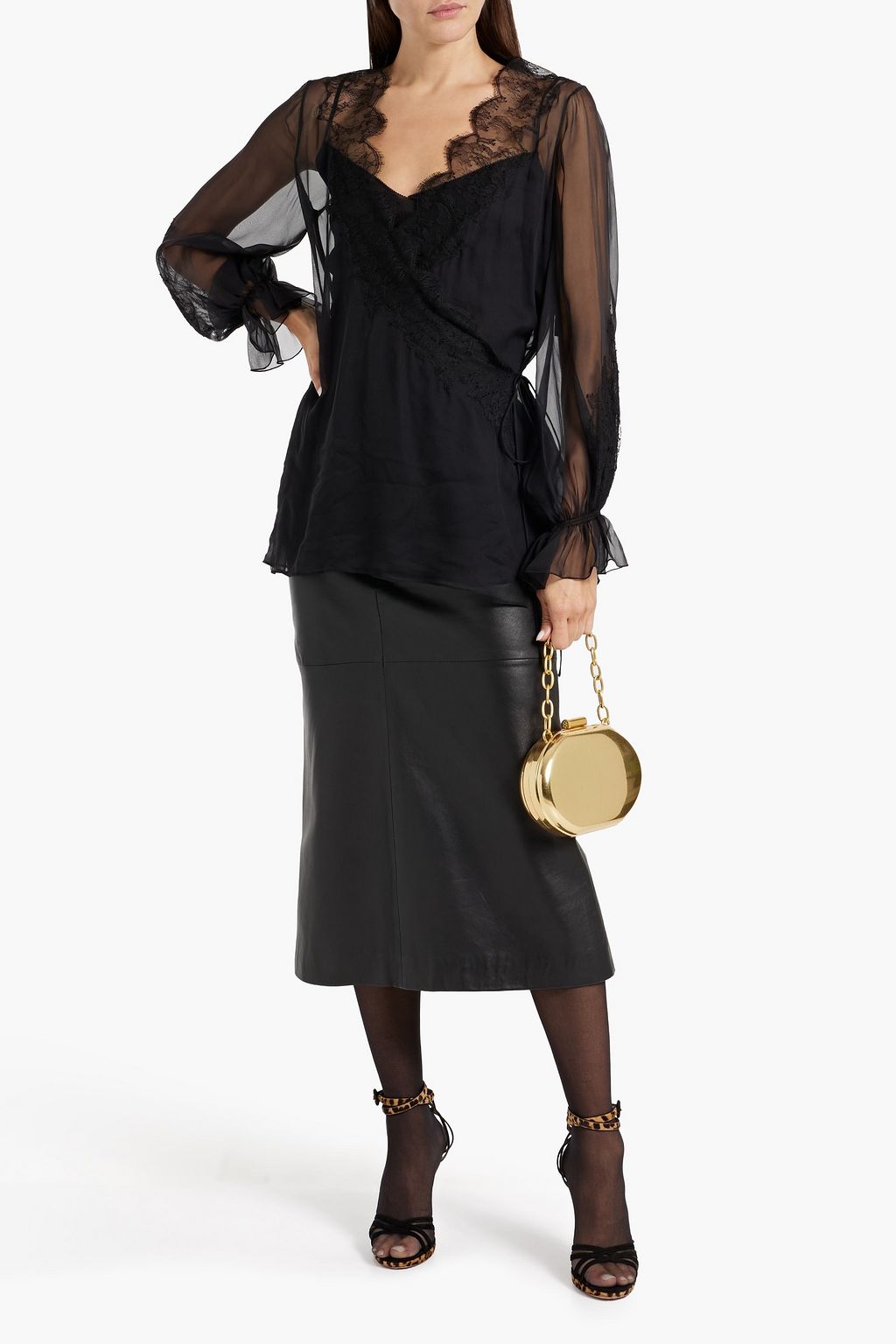 VALENTINO GARAVANI Lace-trimmed silk-chiffon blouse
