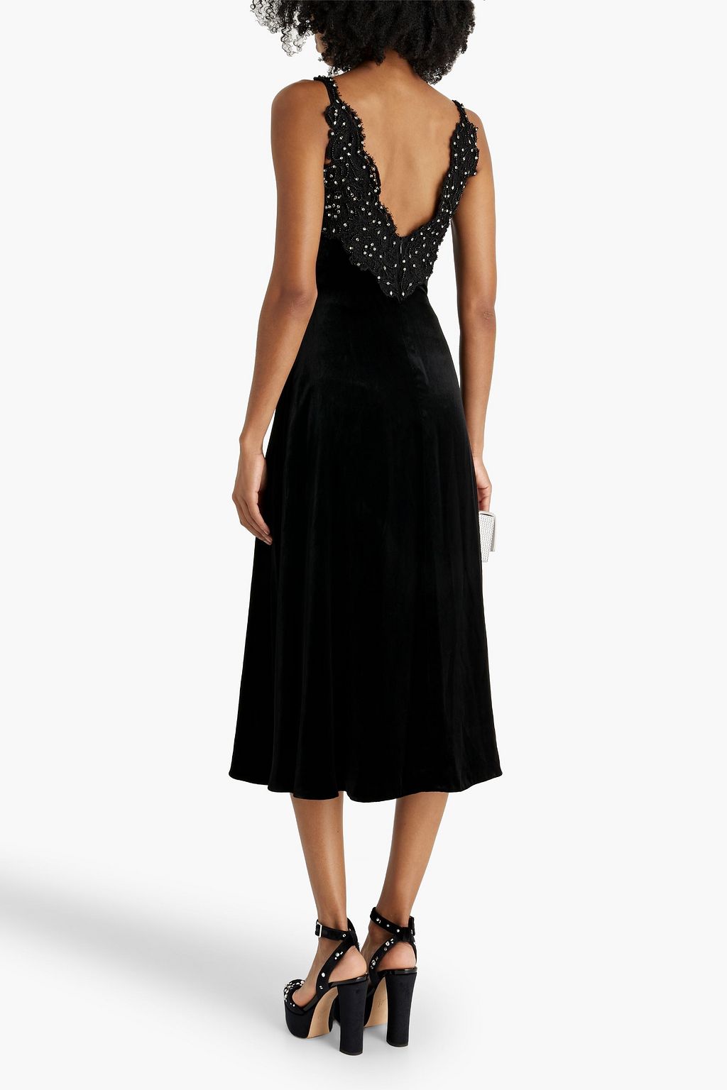 VALENTINO GARAVANI Embellished corded lace-paneled velvet midi dress