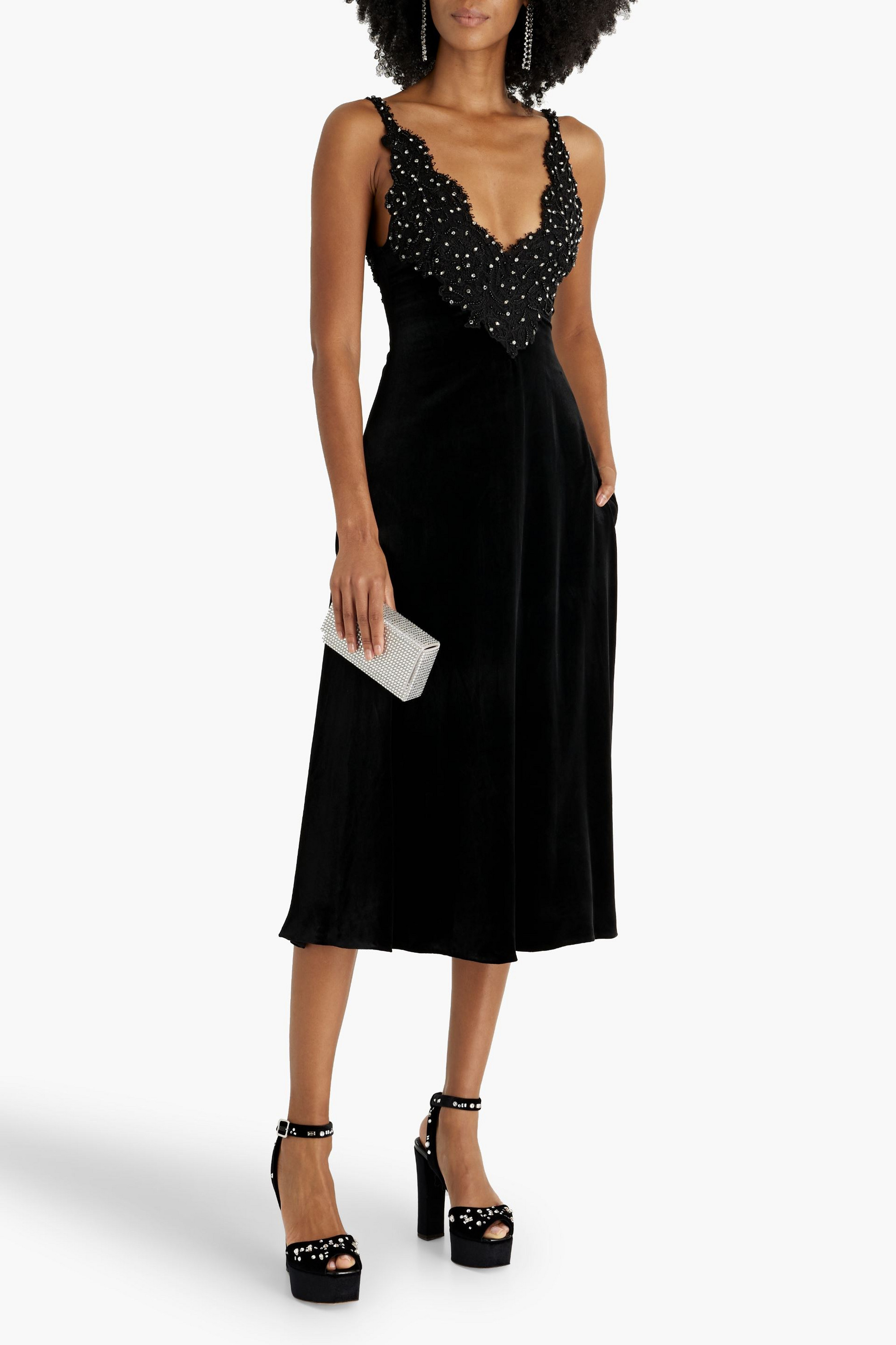 Valentino Garavani Embellished corded lace-paneled velvet midi dress