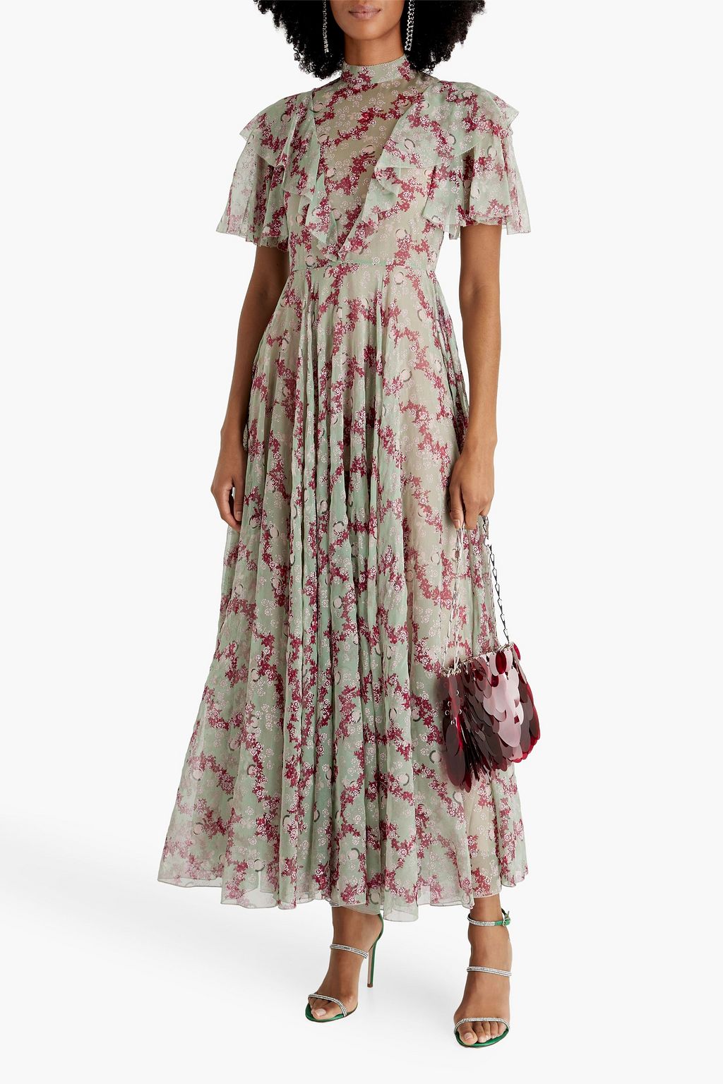 VALENTINO GARAVANI Ruffled floral-print silk-chiffon midi dress