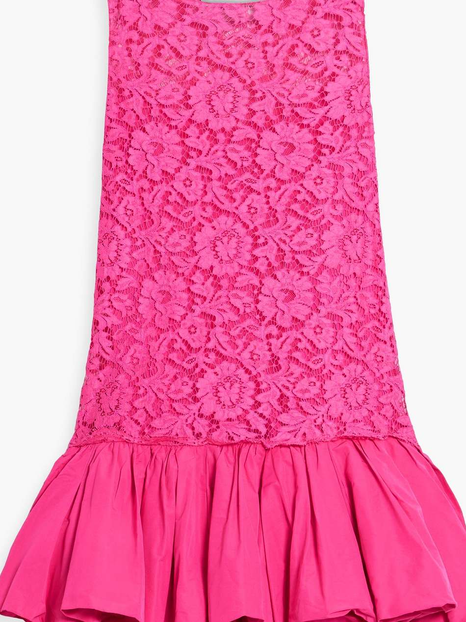 faille-trimmed ruffled corded lace mini dress