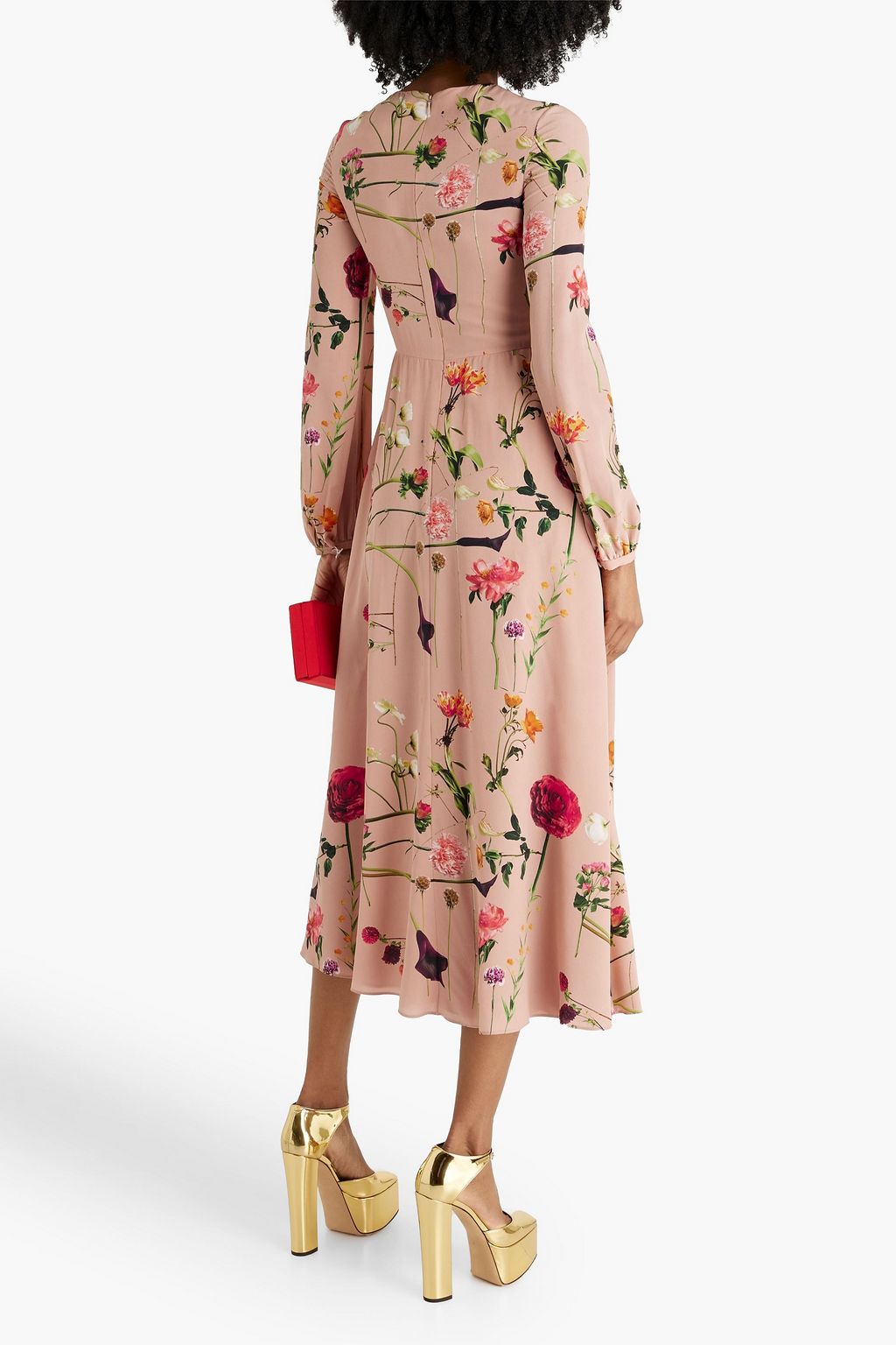 VALENTINO GARAVANI Floral-print silk-crepe midi dress