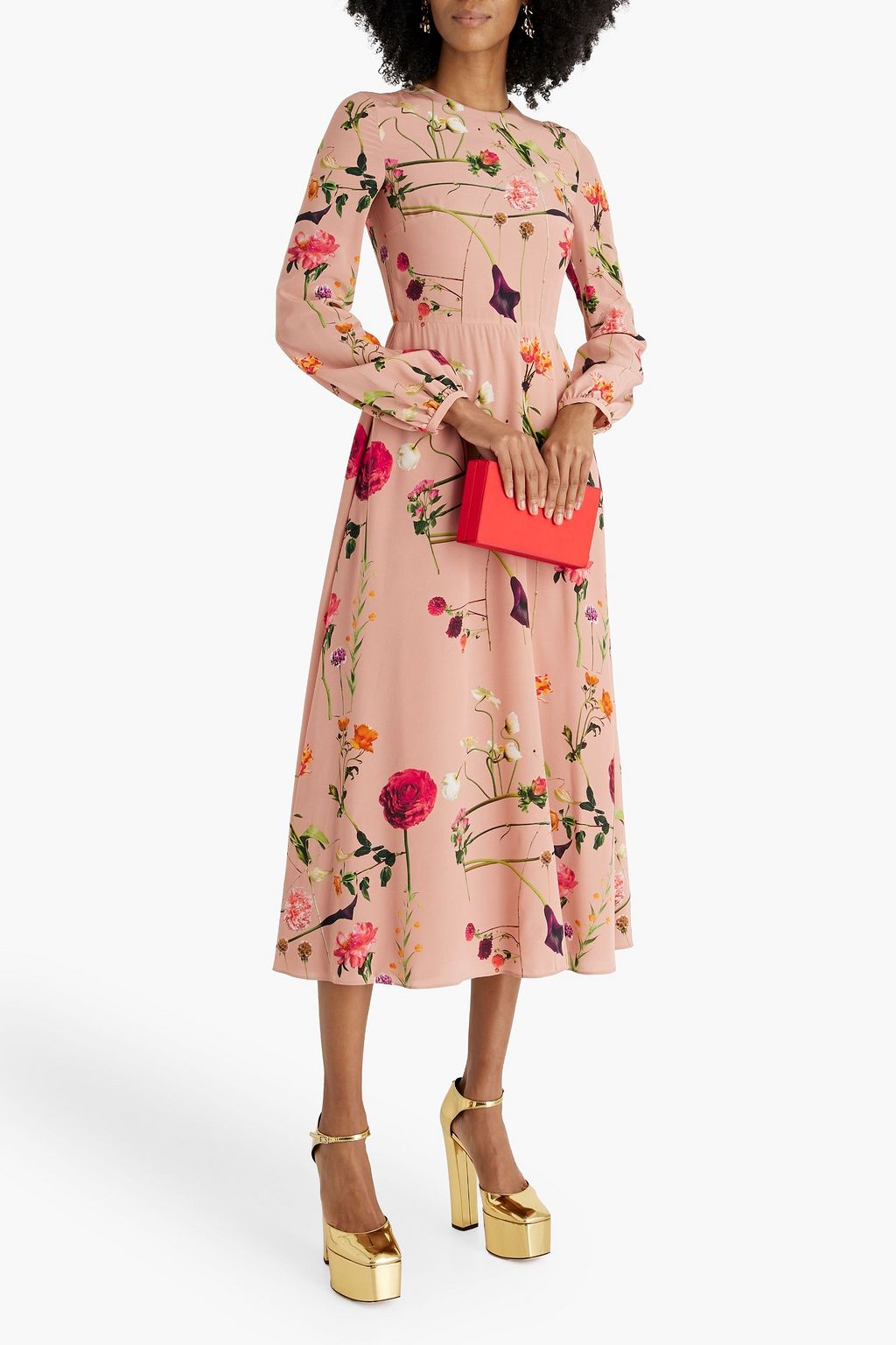 VALENTINO GARAVANI Floral-print silk-crepe midi dress