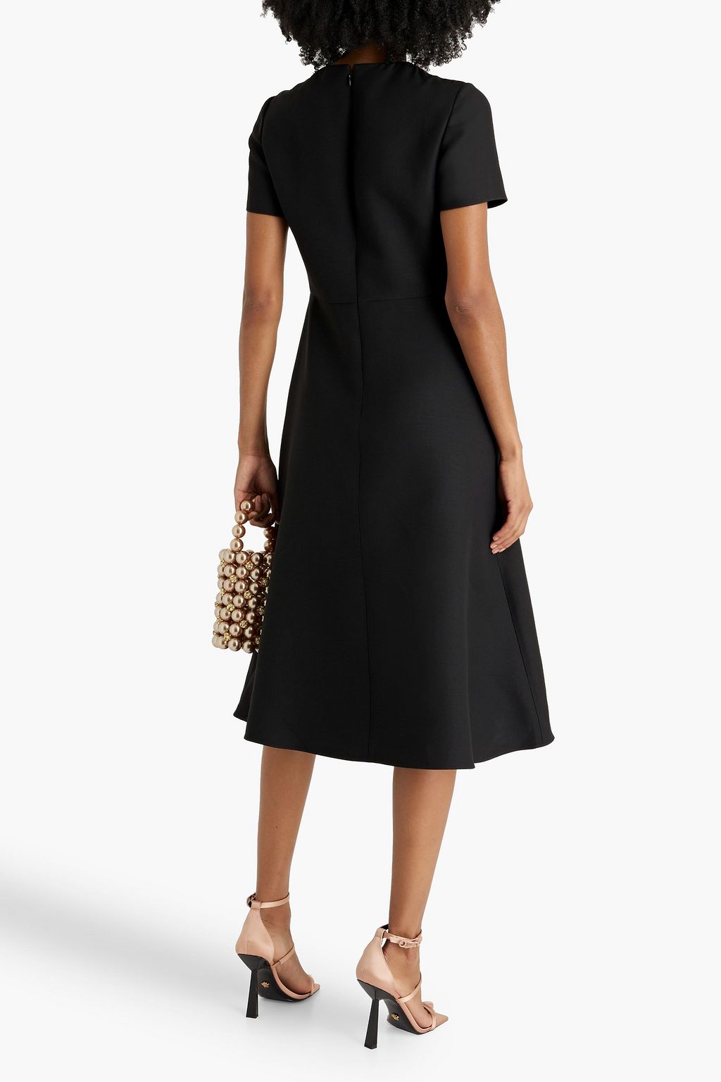 VALENTINO GARAVANI Embroidered wool and silk-blend crepe midi dress