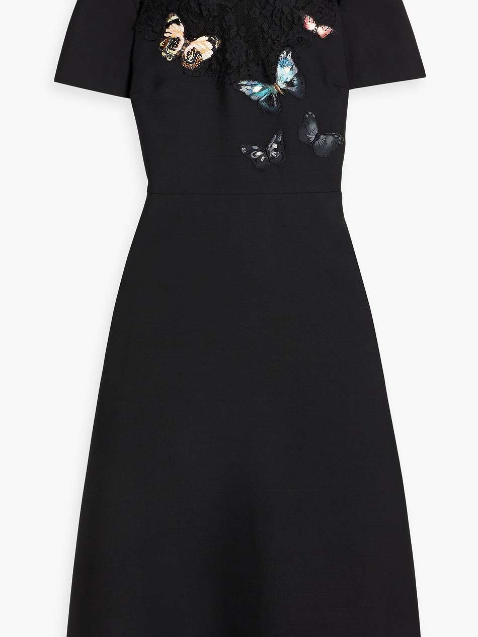 embroidered wool and silk-blend crepe midi dress