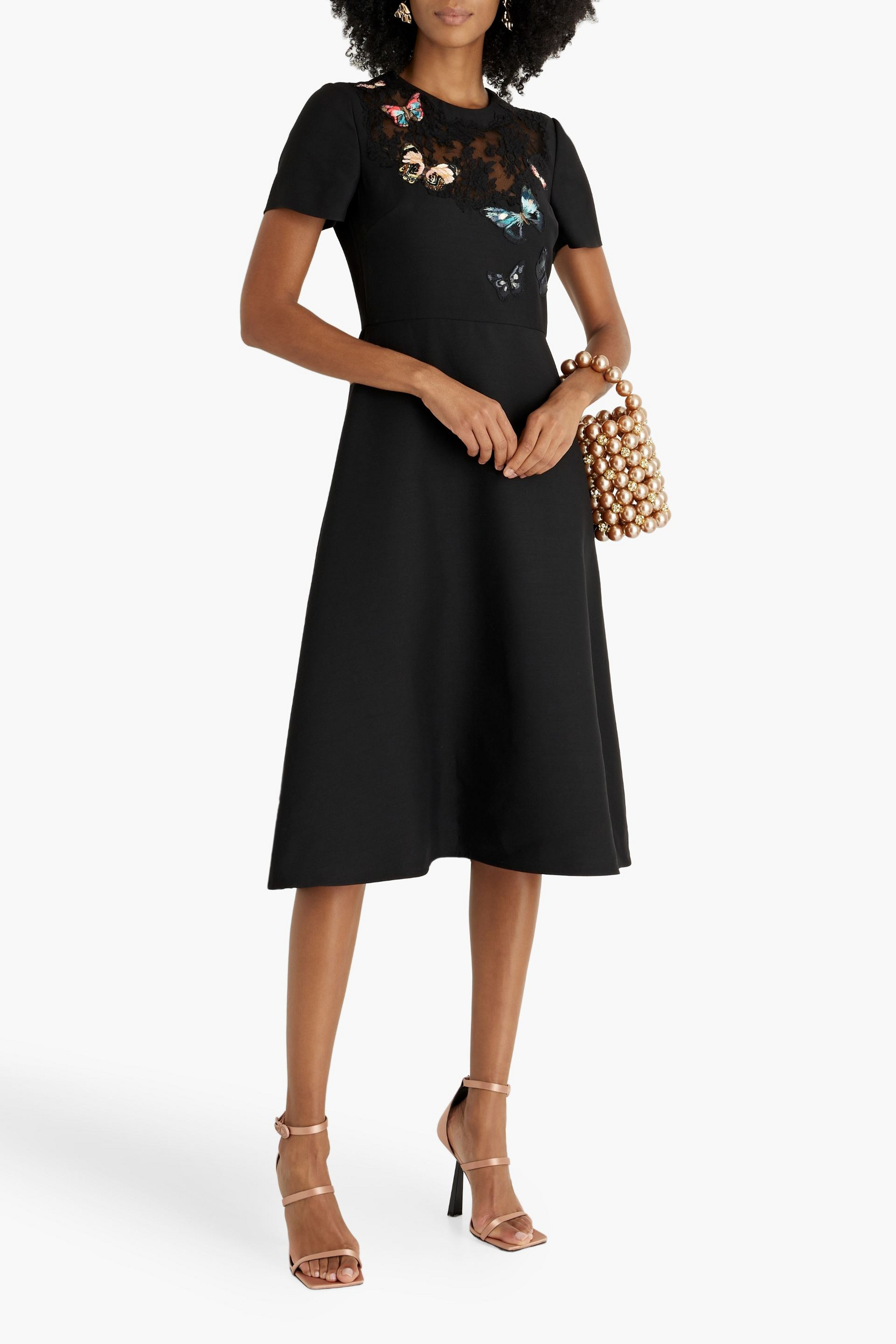 Valentino Garavani Embroidered wool and silk-blend crepe midi dress