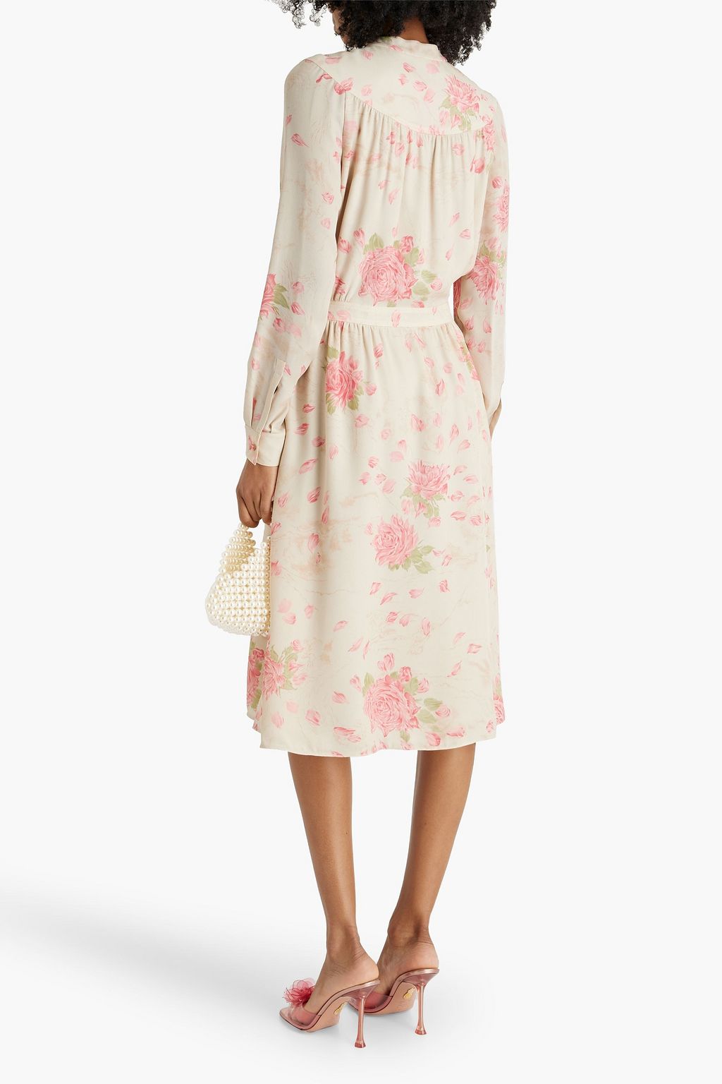 VALENTINO GARAVANI Pussy-bow floral-print silk-crepe midi dress