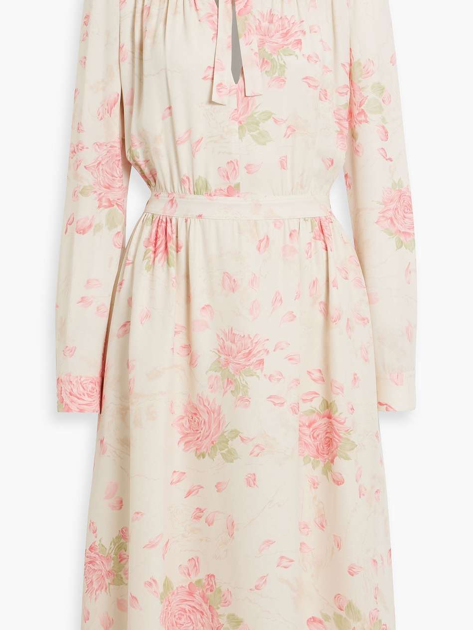 pussy-bow floral-print silk-crepe midi dress