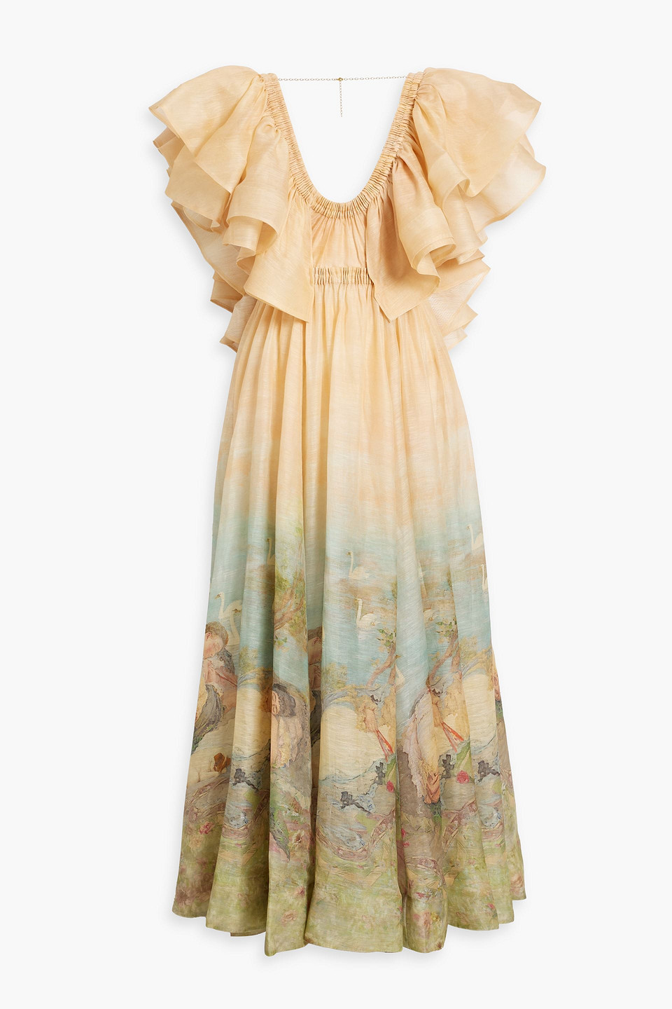 Zimmermann Lyrical Frilled Linen-silk Gown In Pastel Orange