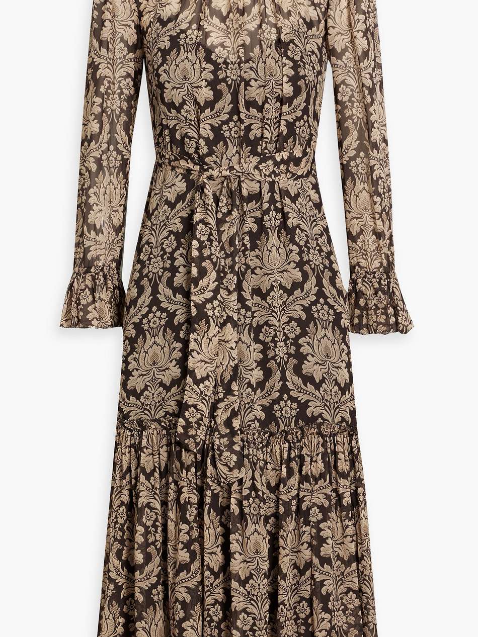 ruffled floral-print georgette midi dress