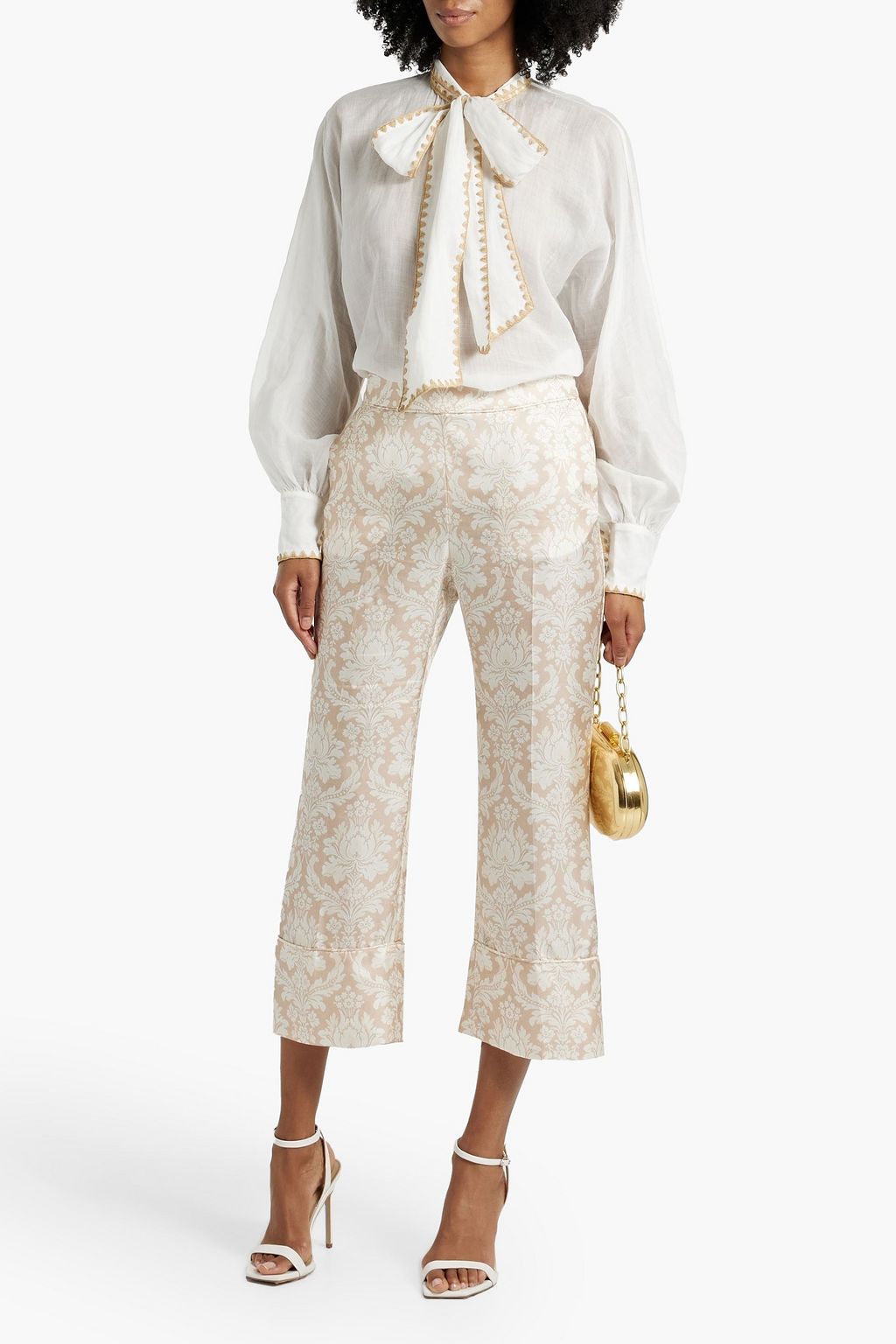 ZIMMERMANN Pussy-bow embroidered ramie-gauze blouse