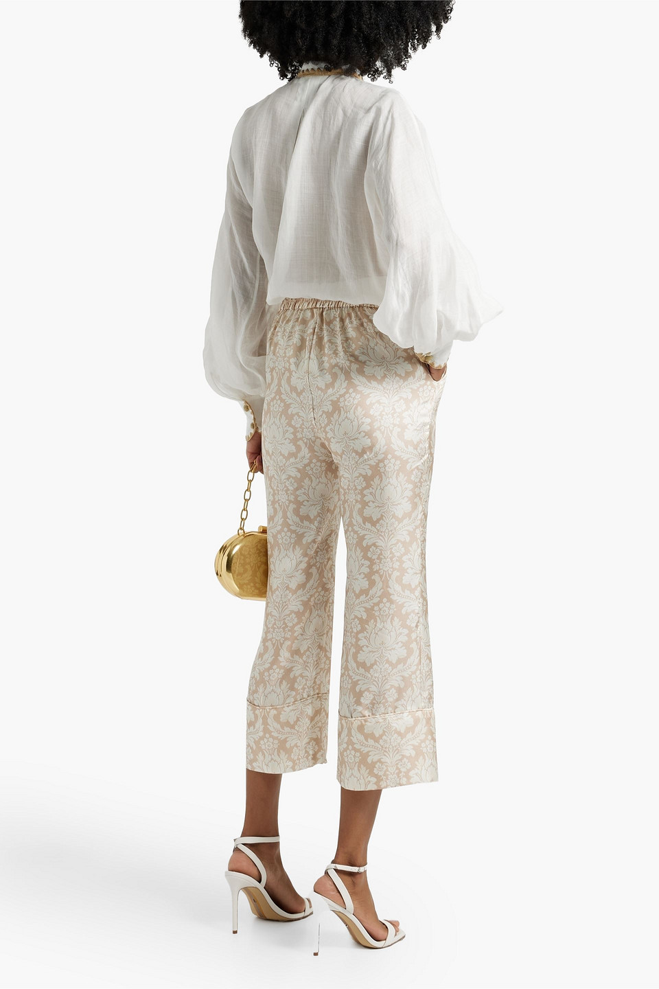 Zimmermann Floral-print Silk-twill Kick-flare Pants In Beige