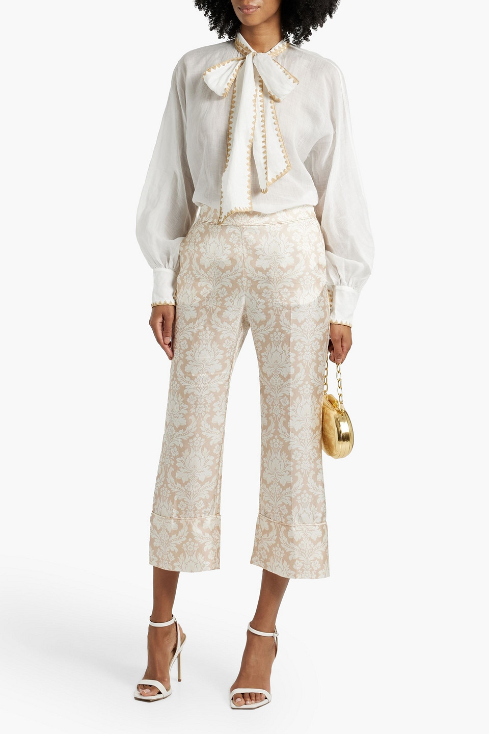 Zimmermann Floral-print Silk-twill Kick-flare Pants In Beige