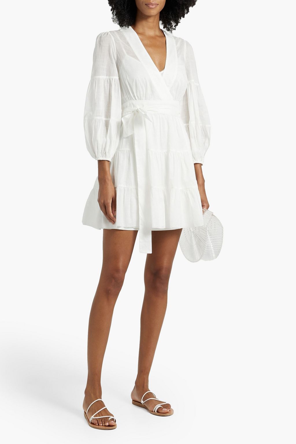 ZIMMERMANN Tiered cotton-gauze mini wrap dress