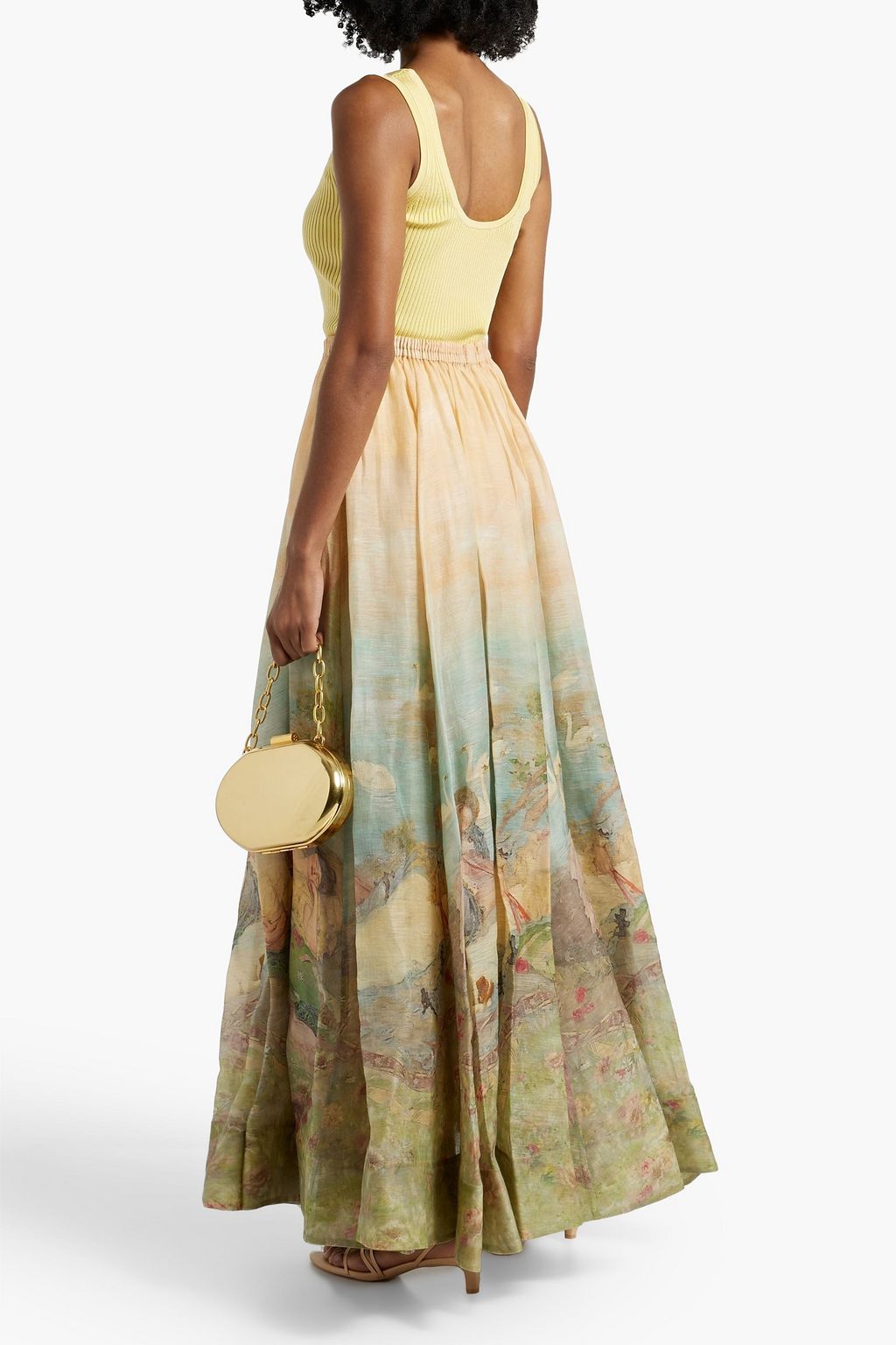 ZIMMERMANN Printed cotton and linen-blend maxi skirt