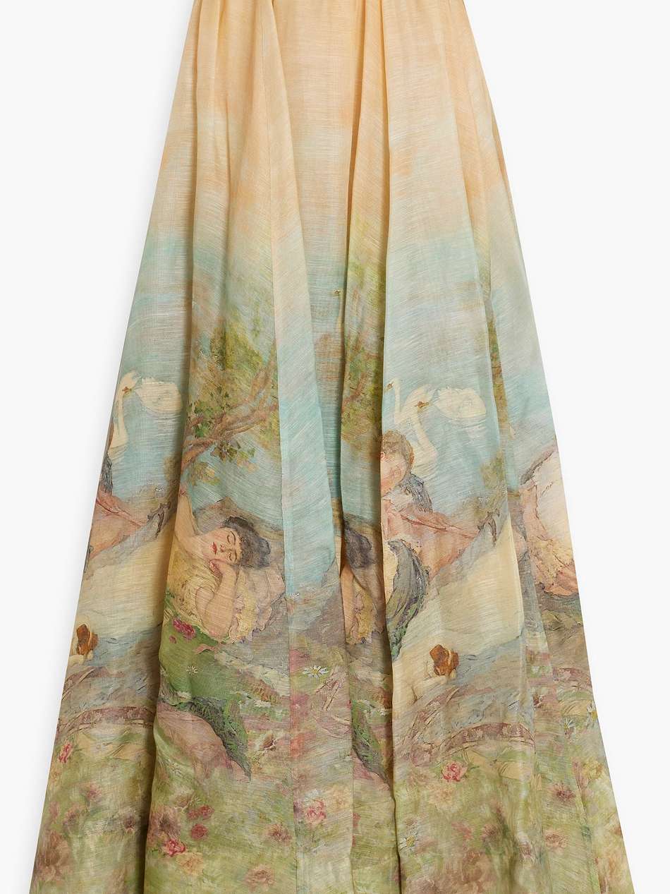 printed cotton and linen-blend maxi skirt