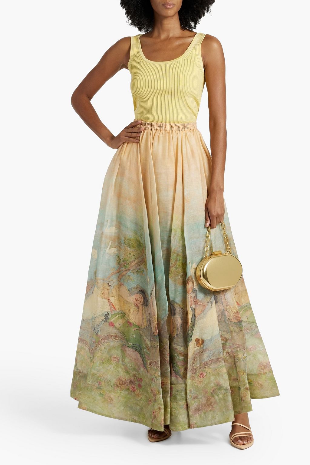 ZIMMERMANN Printed cotton and linen-blend maxi skirt