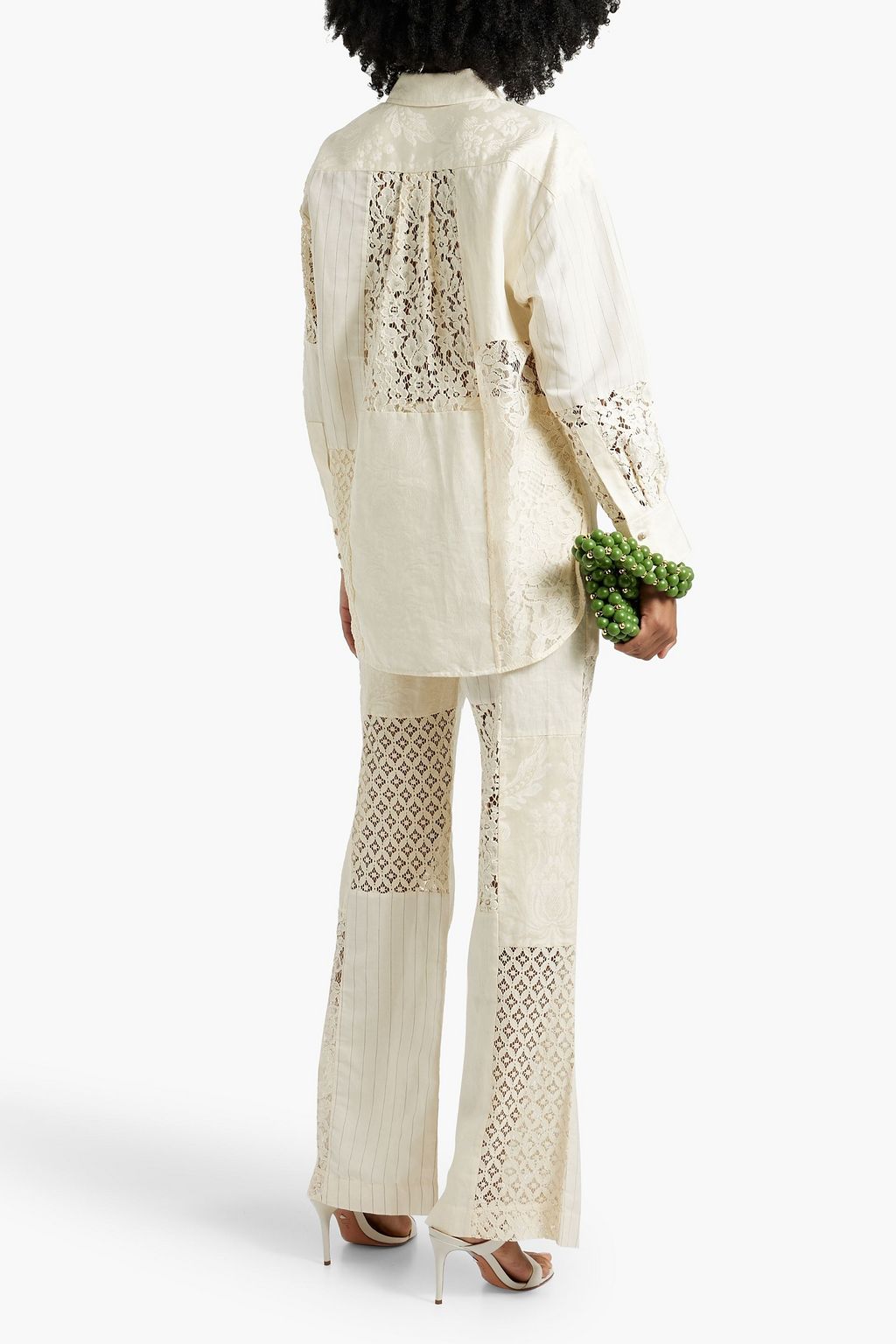 ZIMMERMANN Patchwork lace-paneled linen and silk-blend jacquard wide-leg pants