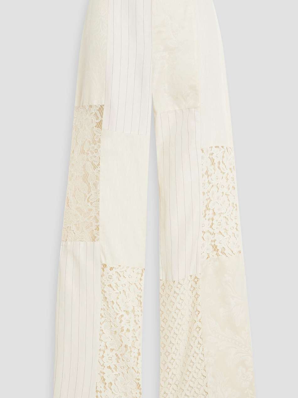patchwork lace-paneled linen and silk-blend jacquard wide-leg pants