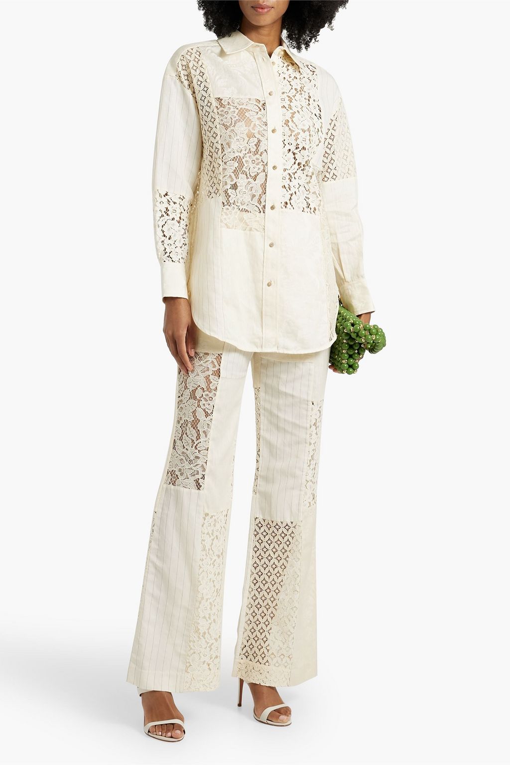 ZIMMERMANN Patchwork lace-paneled linen and silk-blend jacquard wide-leg pants