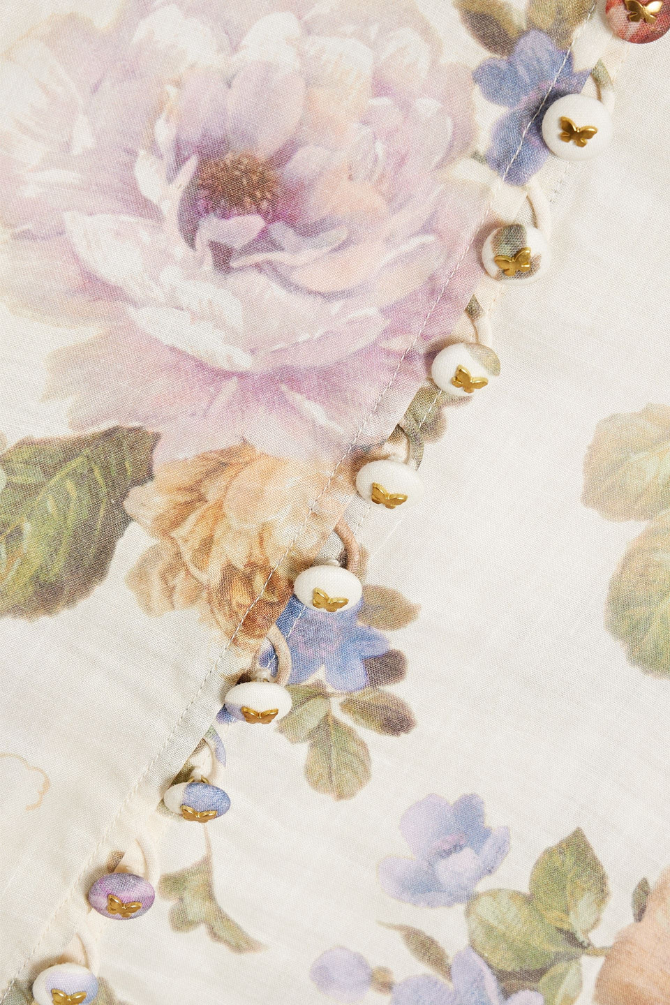 Zimmermann Floral-print Ramie Blouse In Cream