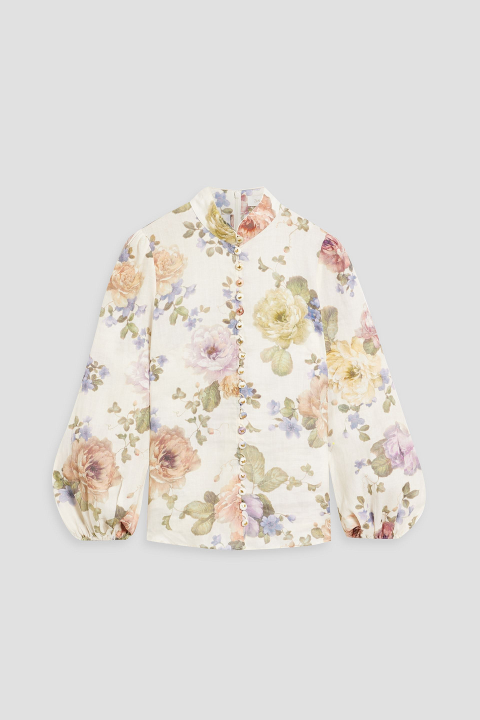 Zimmermann Floral-print Ramie Blouse In Cream