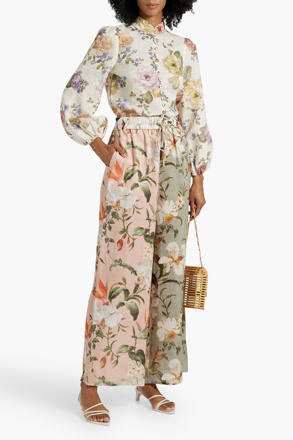 Zimmermann Floral-print Ramie Blouse In Cream