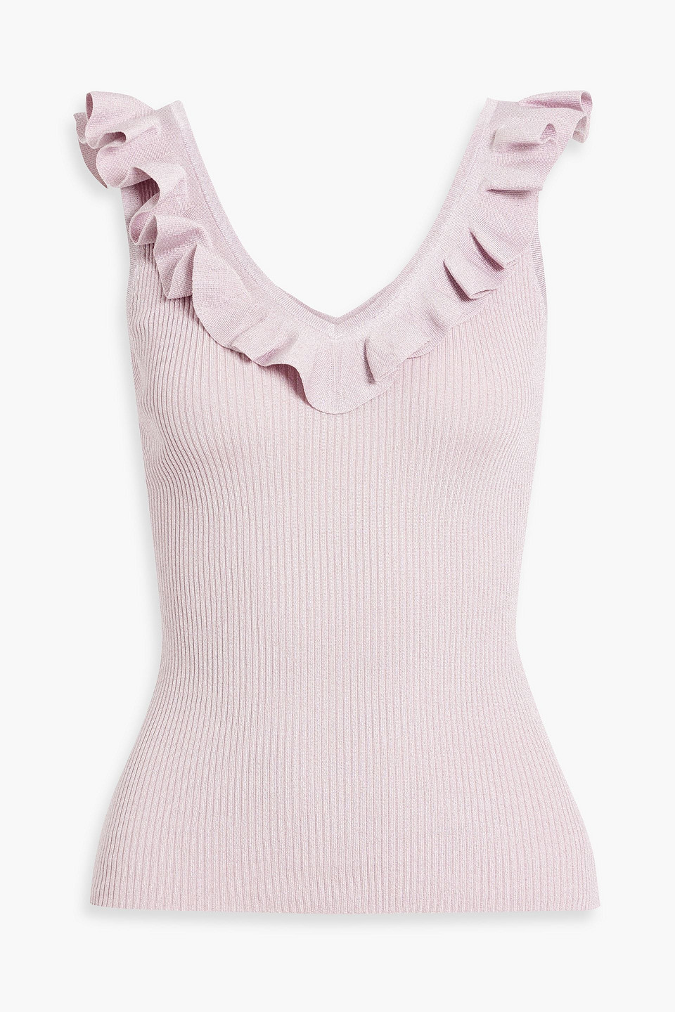 ZIMMERMANN RUFFLED RIBBED-KNIT TANK