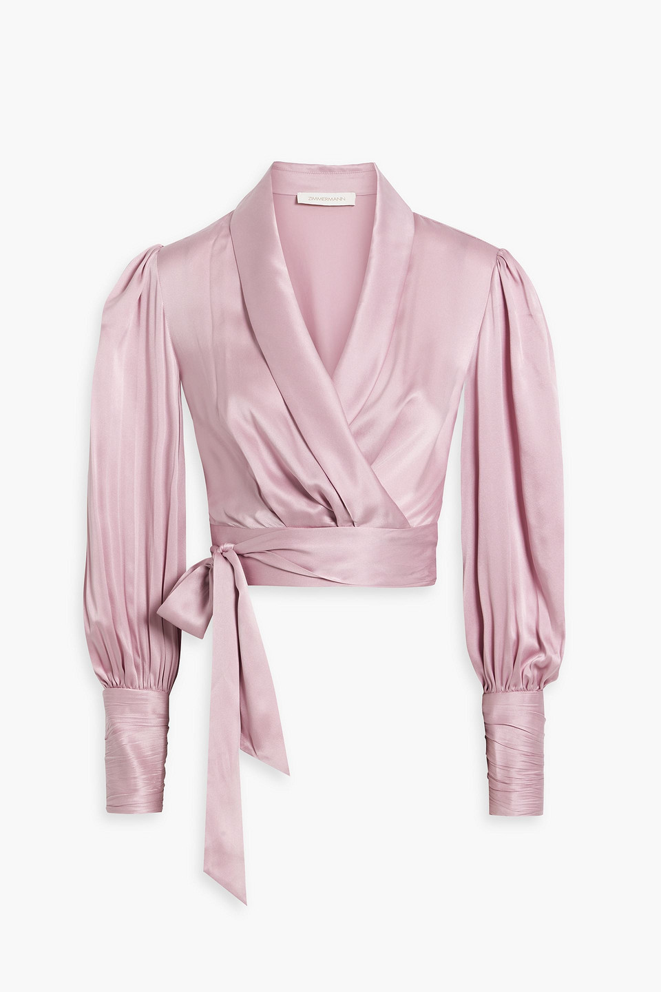 Zimmermann Silk-satin Wrap Blouse In Baby Pink