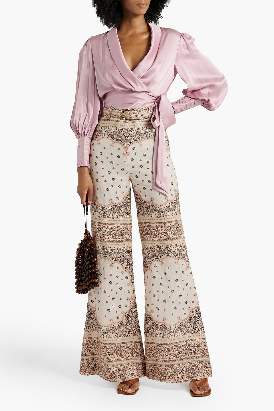 Zimmermann Silk-satin Wrap Blouse In Baby Pink
