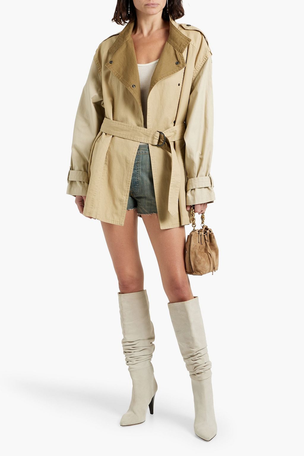 MARANT ÉTOILE Two-tone cotton and linen-blend canvas trench coat