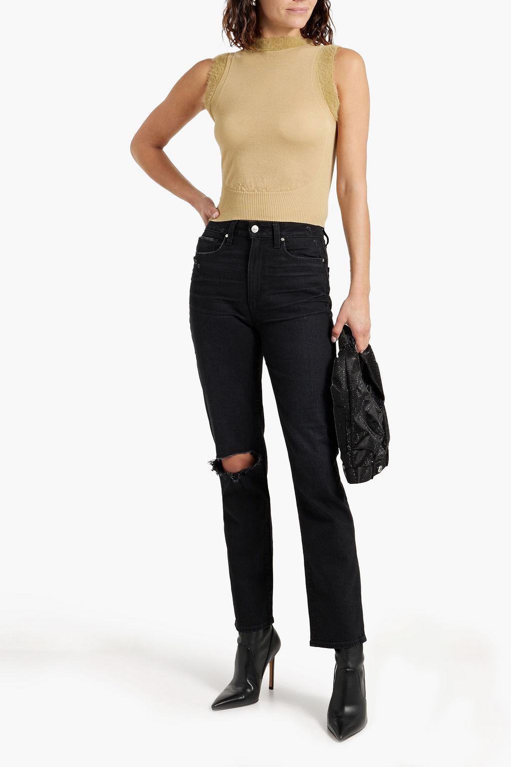 PAIGE Knockout distressed high-rise straight-leg jeans