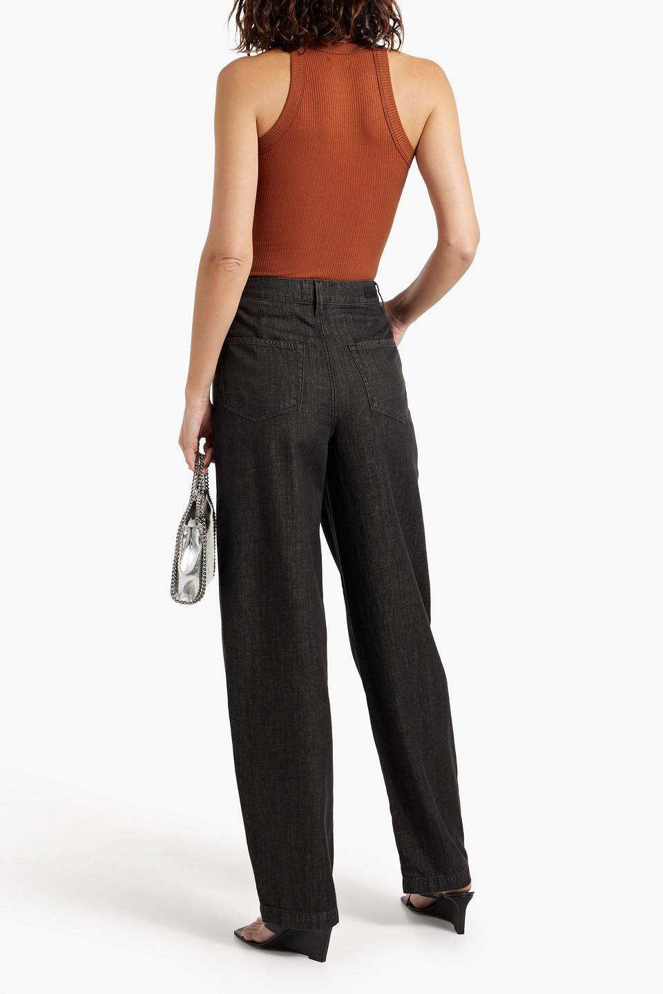 PAIGE BELLA PLEATED HIGH-RISE TAPERED JEANS 