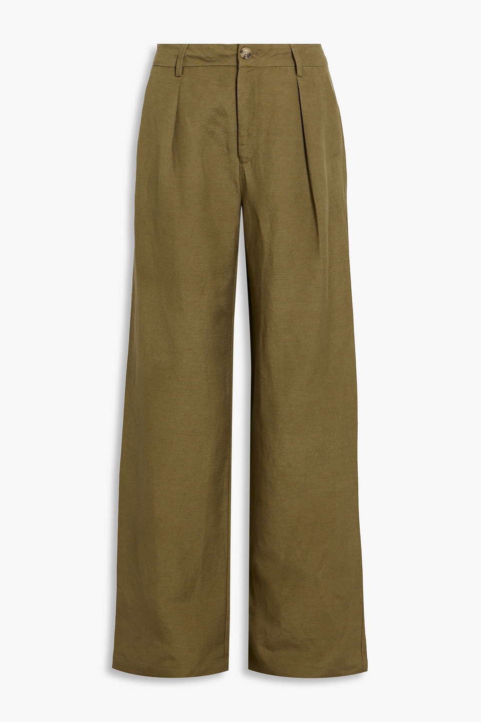 Paige Dallas Pleated High Waist Wide Leg Linen Blend Trousers In Army Green