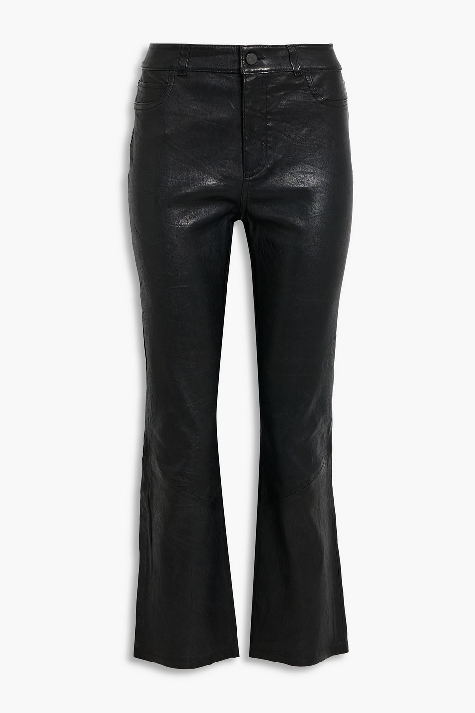 PAIGE COLETTE LEATHER KICK-FLARE PANTS 