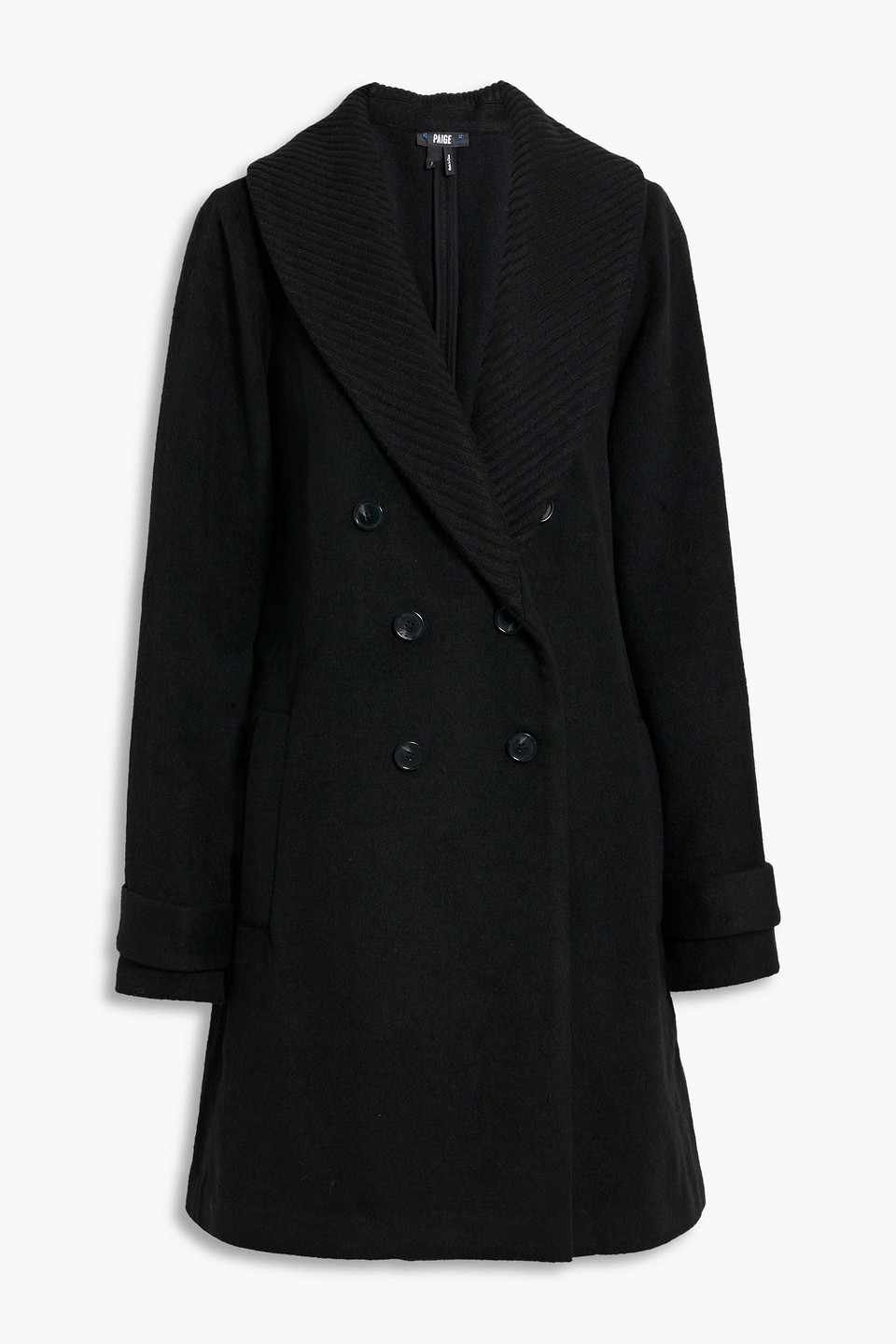 Paige Dianna Double-breasted Ribbed-knit Paneled Felt Coat In Black