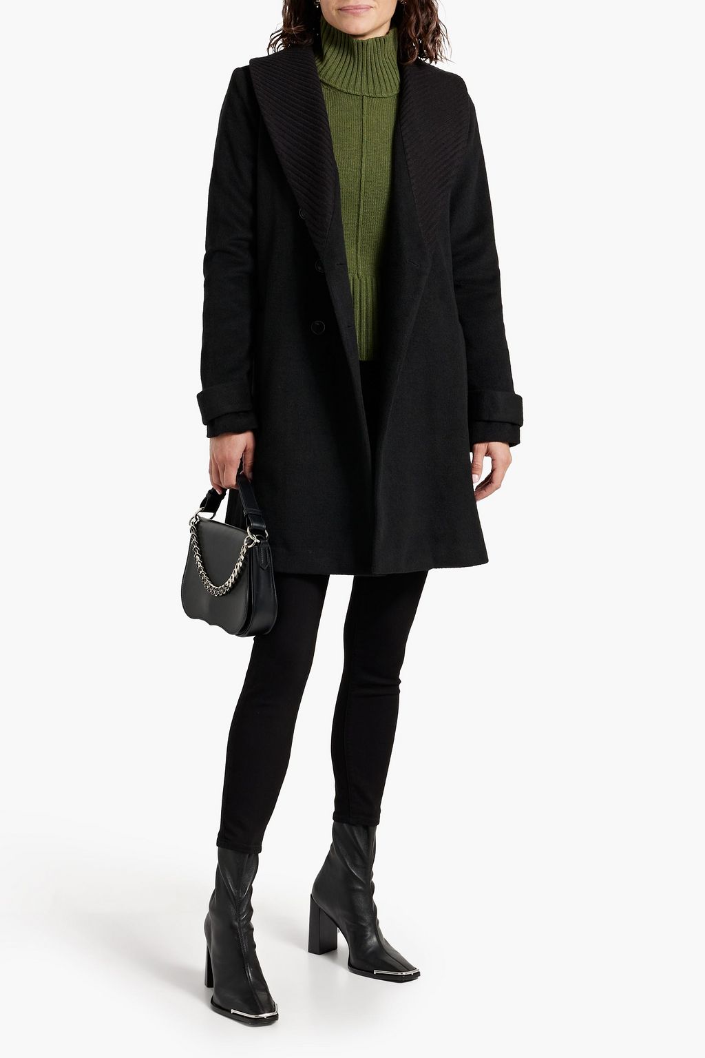 PAIGE Dianna double-breasted ribbed-knit paneled felt coat