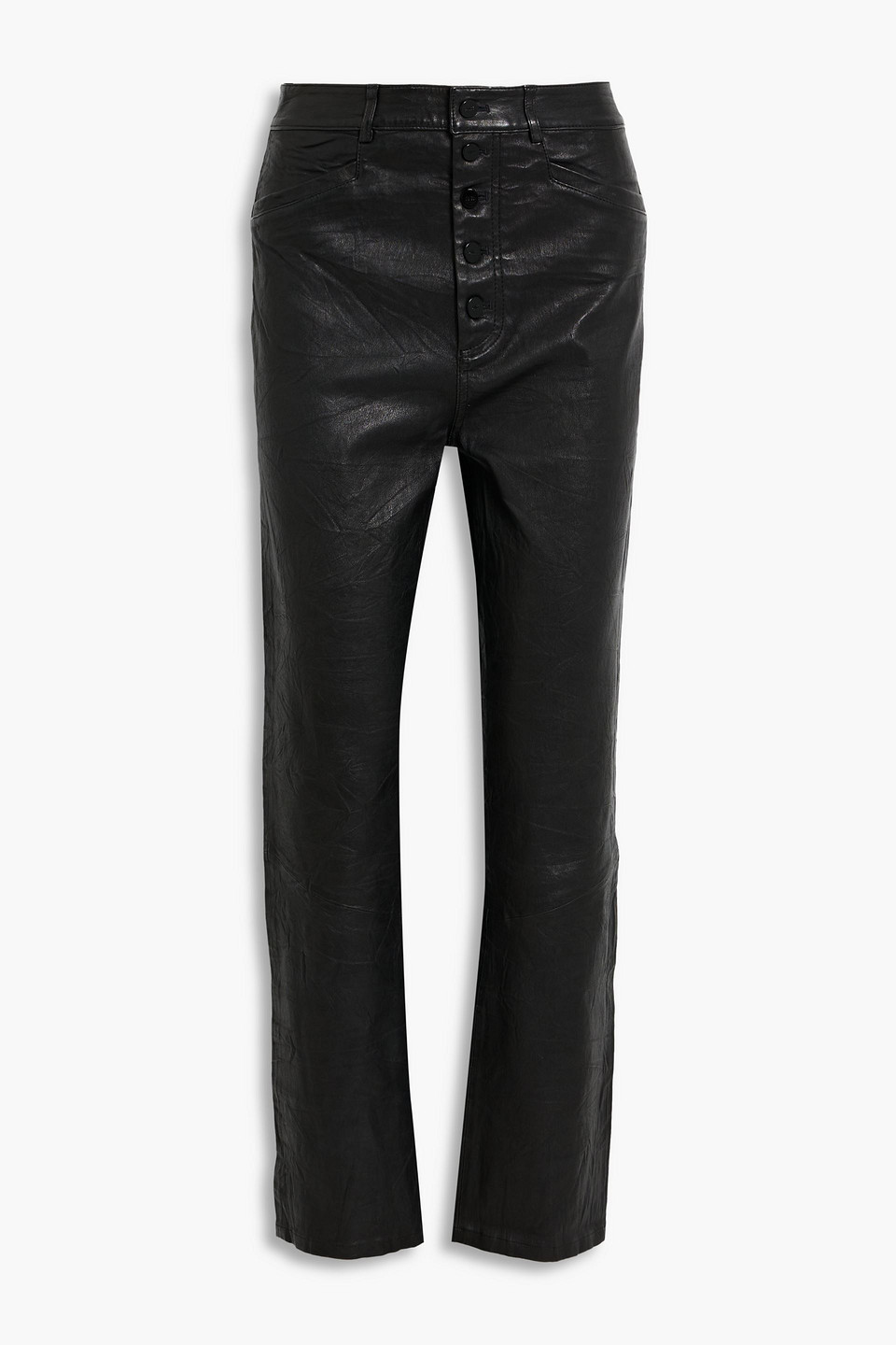 Paige Stella Leather Straight-leg Pants In Black