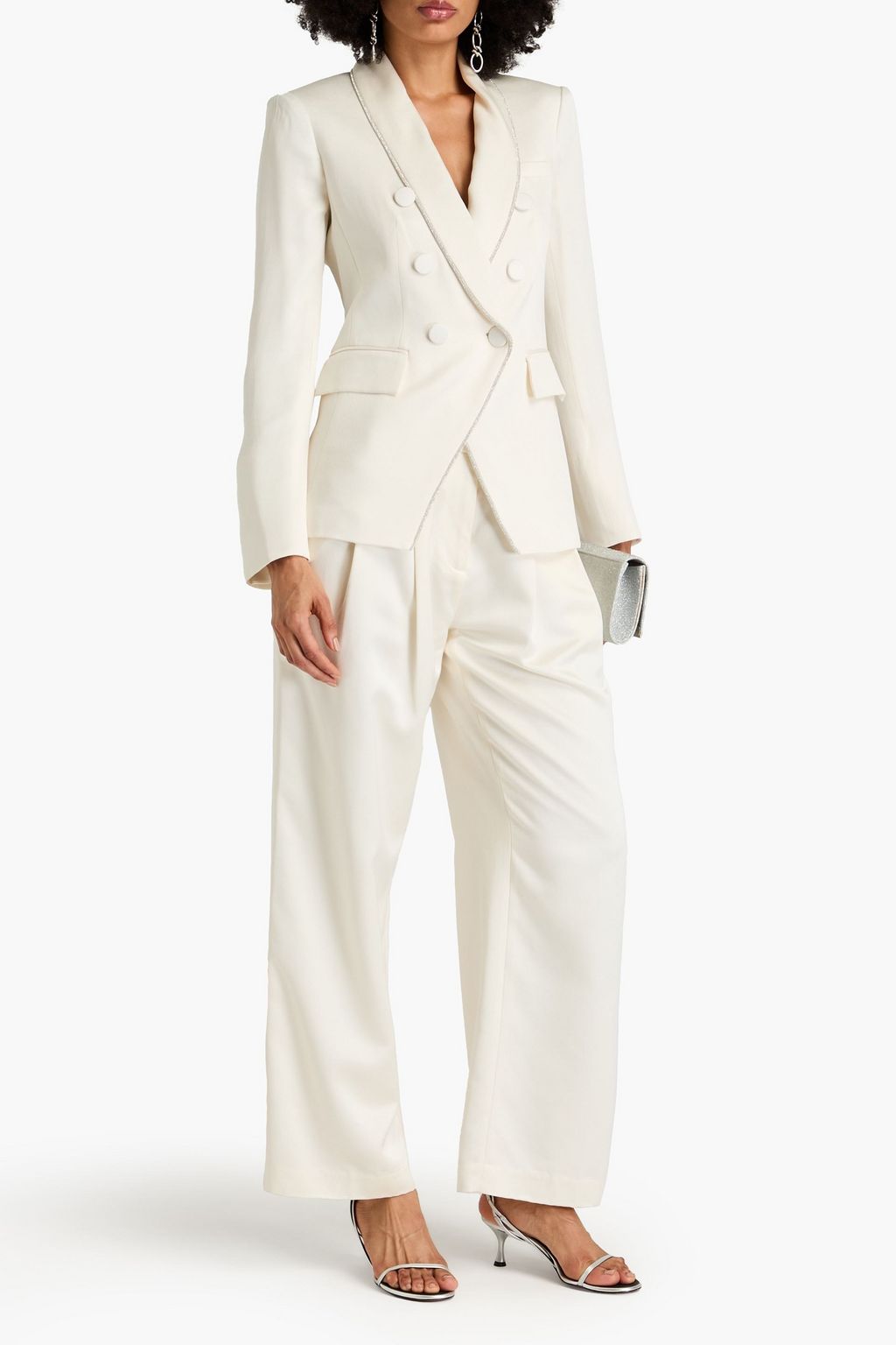 Jagger Dickey crystal embellished satin crepe blazer off white US 10