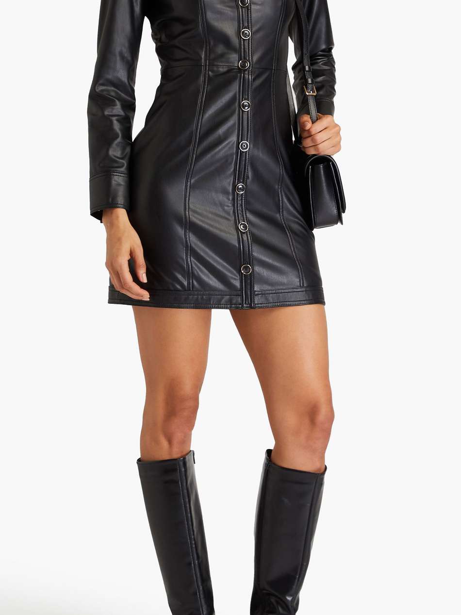garrett button-embellished faux leather mini dress